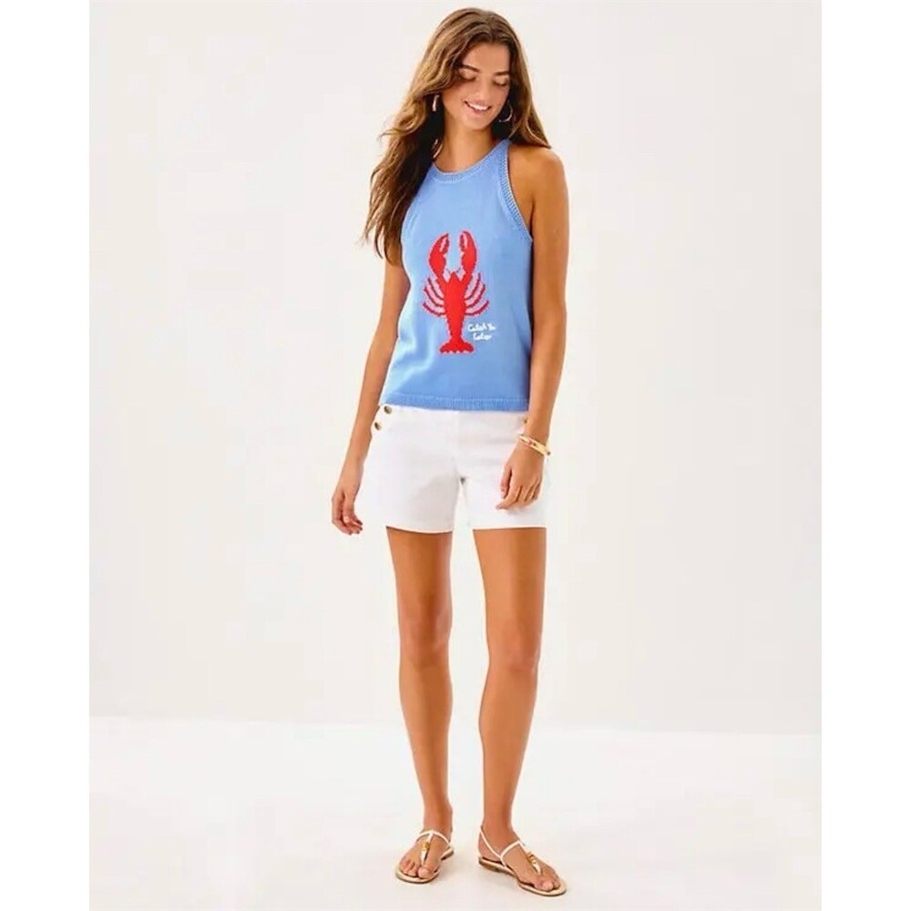 Lilly Pulitzer Sweater Tank Womens Size L Jacarda Blue Lobster Graphic Halter - Picture 3 of 7
